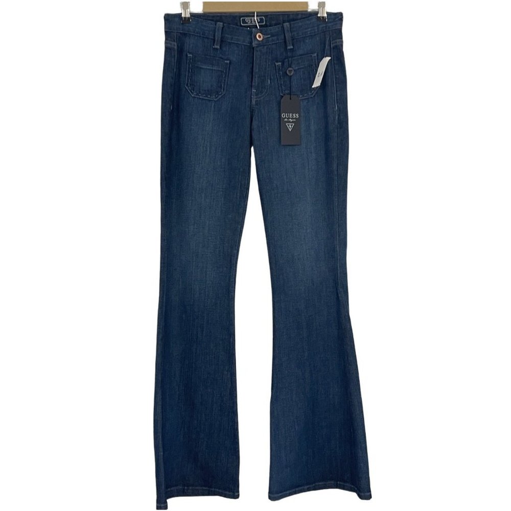 Guess NWT Jeans Bell Bottom Mid-Rise Patch Denim 70s Womens 28
